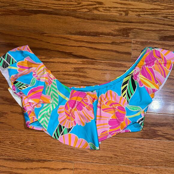 Trina Turk Poppy Floral Ruffled Bandeau Bikini Top Size 8 - Picture 8 of 12